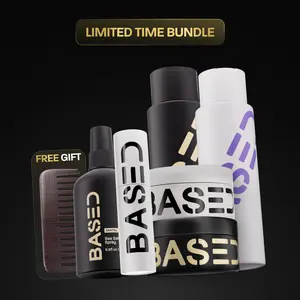 BASED Deluxe Straight/Wavy Hair Kit | Shampoo, Conditioner, Texture Powder, Hair Clay, Pomade, Sea Salt Spray + Wooden Comb | Non-Toxic, High Performance