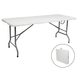 6/8 Foot Plastic Folding Table Portable Long Table for Indoor Outdoor Use Rectangular with Carrying Handle, Smooth HDPE Tabletop,summerwins