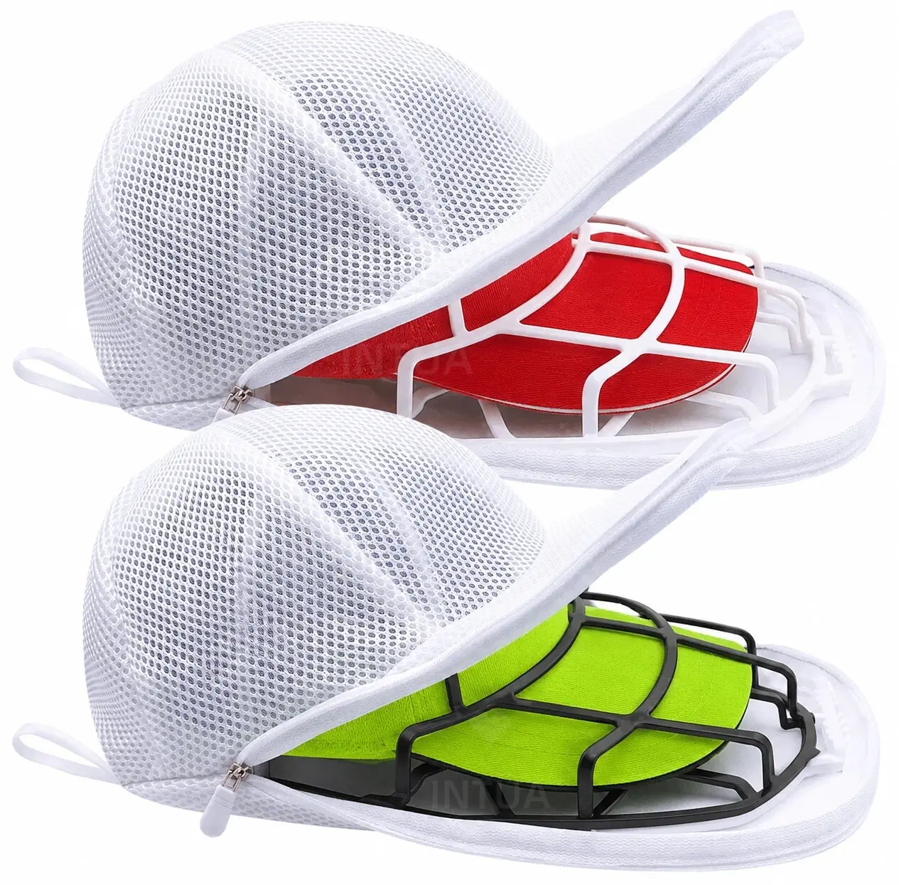 2-Pack Hat Washer Cage for Washing Machine - PP, Washable Baseball Cap Cleaner Rack, Dishwasher-Safe Laundry Accessory, Protective Washing Bags (White & Black, Practical Gift Idea)