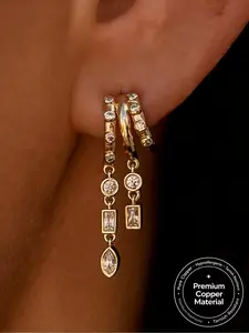 14K Gold Plated CZ Drop Huggie Earrings for Women, Dainty Multi-Gemstone Dangle Design, Hypoallergenic Brass, Perfect for Everyday Wear & Layering, Trendy Minimalist Statement Jewelry, Versatile Earrings