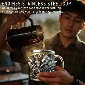 Car Enthusiast Gift V8/v6 Engine Mug, Stainless Steel Travel Cup, Precision Cylinder Piston Design, Durable & Reusable, Perfect for Holidays