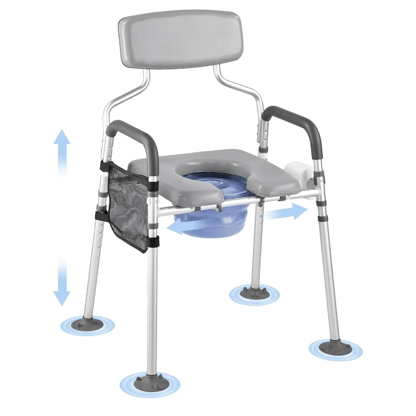 Bedside Commode Chair 4-In-1 Raised Toilet Seat For Elderly And Disabled, 500 Lbs Weight Capacity, Adjustable Height, Portable Bathroom Safety Assistive Device For Home Health Care, Stable Sturdy Design