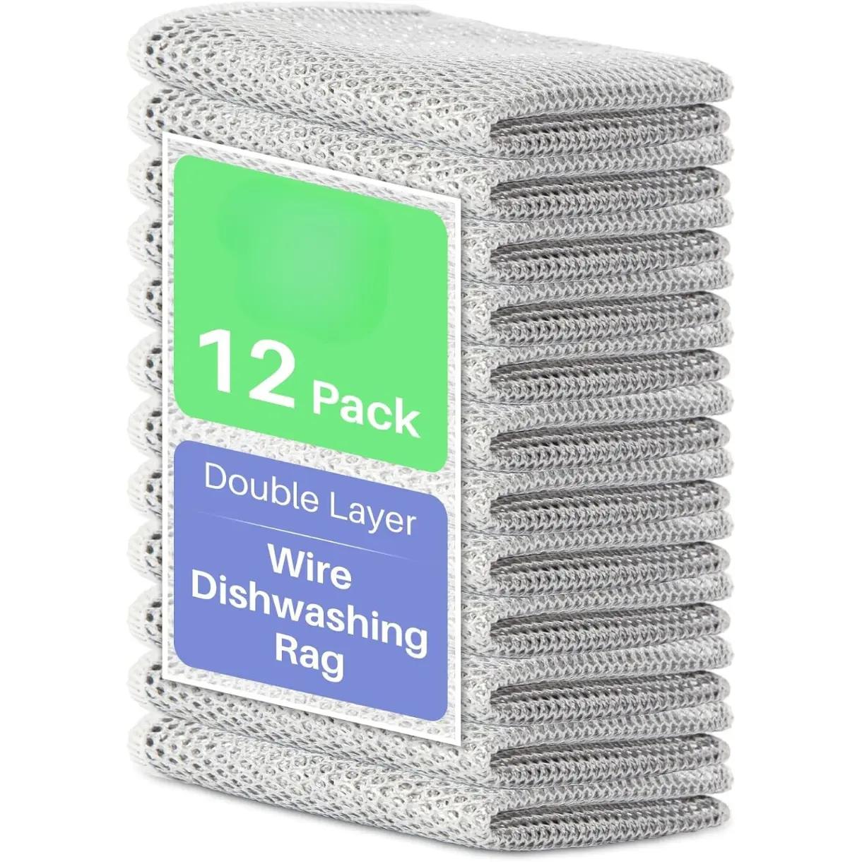 12 Pack Multipurpose Wire Dishwashing Rag for Wet and Dry, Double Layer Metallic Fiber Cleaning Cloth Kit, Multipurpose Wire Miracle Cleaning Cloths, Metal Dish Cloths for Washing Dishes