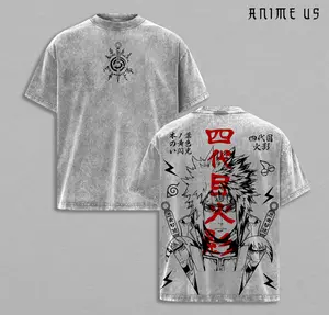 Minato Namikaze "Fourth Hokage" Father Naruto V2 Anime Printed T-Shirt Washed Unisex Streetwear Naruto Merch Gift For Naruto Fan Minato Fan