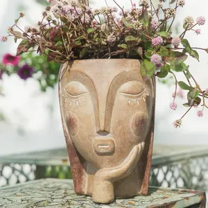 Planters for Indoor ,  Flower Pot  Planter Succulent Planters   Planter with Drainage Hole - Rustic Thinking Girl Closed Eyes