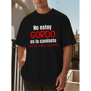 Men's Oversized Shortsleeve Graphic Tee, High-Quality Round Neck Streetwear with Spanish Phrase & Geometric Print, Machine-Washable 2025 Summer Casual Unisex Tshirt Crewneck Menswear