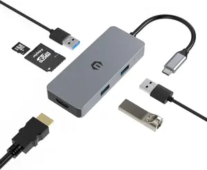Summervibes Tiergrade USB C Hub Multiport Adapter 6-in-1 with 4K HDMI Output 3.0 USB-A Ports SD Micro SD Card Reader Type C Power Delivery for Chromebook Pixel