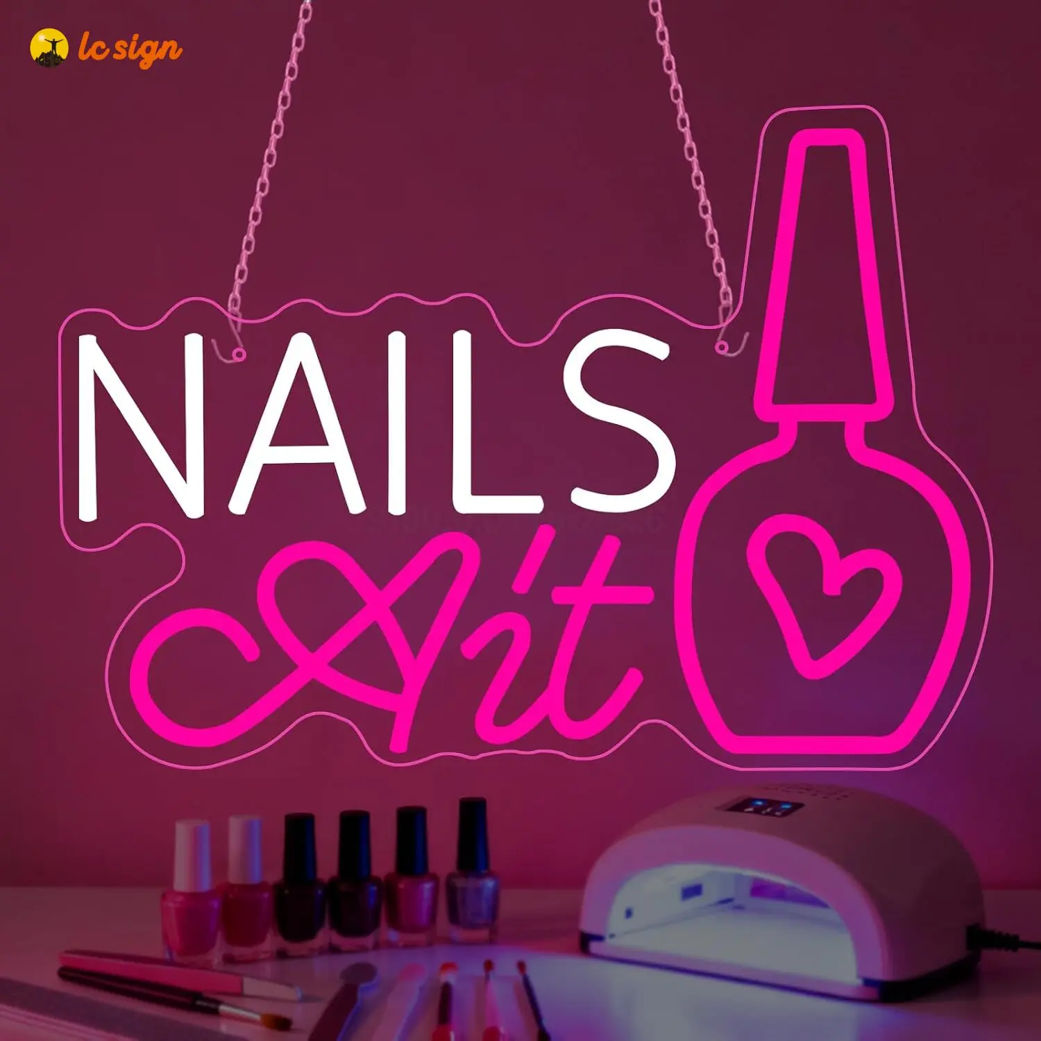 LC SIGN Vibrant Acrylic Indoor LED Strip Wall Sign, Nail Studio Beauty Salon Wall Window Decor, Gift for Nail Tech Girls