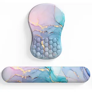Pad with Wrist Rest,  Memory  Keyboard Wrist Pad & Mousepad Wrist Support Set, with Non-Slip PU Base,  for Computer (Cyan  Marble)