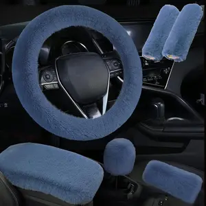 6 count in 1 Set Soft   Steering Wheel Cover Faux  Auto Center Armrest Cove & Gear Shift Cover & Handbrake Cover & 2 count Seat Belt  Pads Warm Winter Universal Fit for 15 Inch