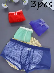 Men's Transparent Sheer Loose Underwear Set (, Blue, Light Blue), Soft Breathable Quick-Dry Material, Elastic Stretchy Waistband, Perfect Christmas Gift