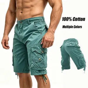 Men's Cotton Washed Cargo Shorts - Menswear, Button Closure, Multi-Flap Pockets, Large Capacity, Breathable Regular Fit Tactical Utility Shorts for Hiking, Daily Streetwear, Men's Cargo Shorts
