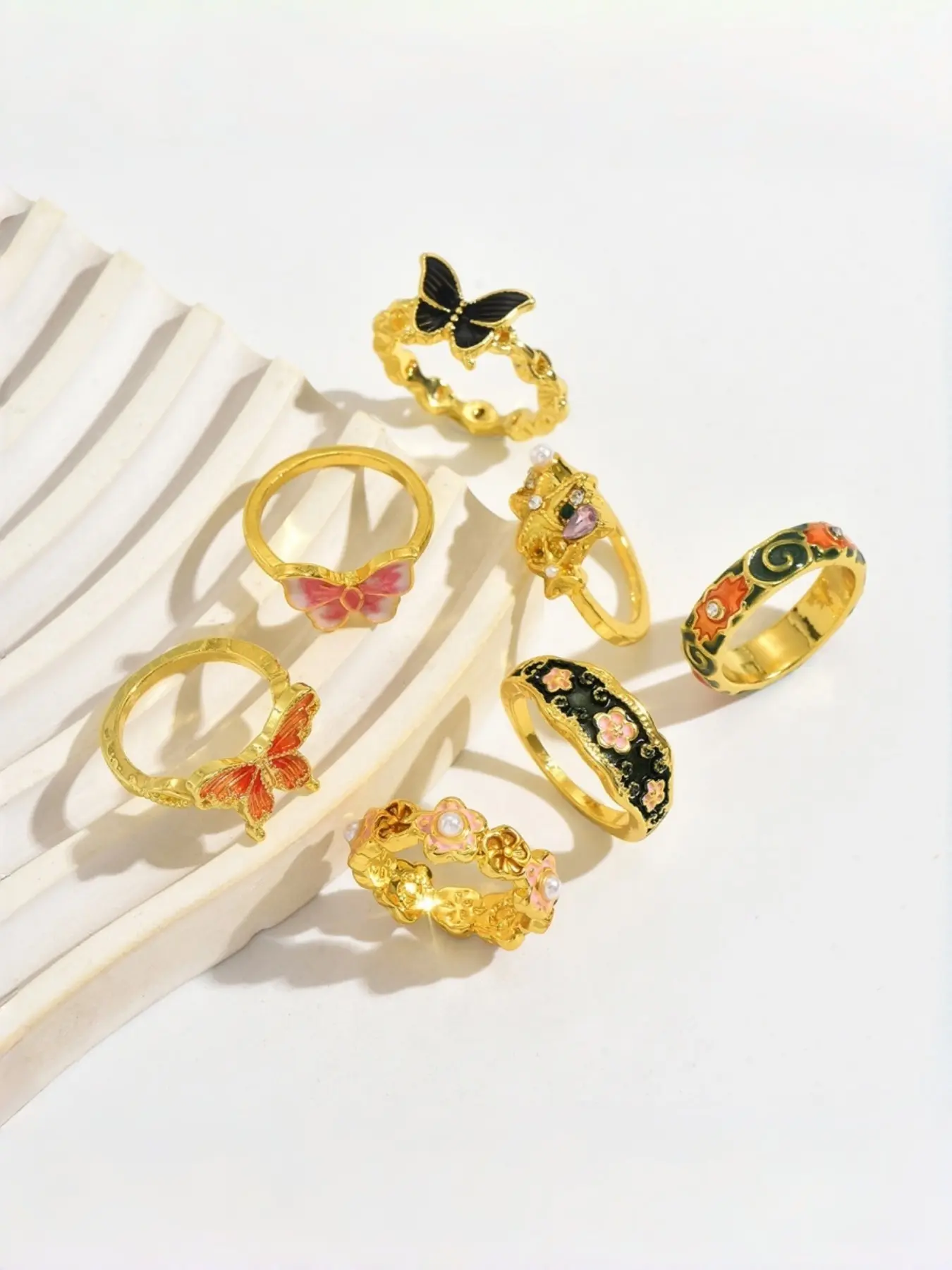 7-Piece French Vintage Butterfly Ring Set – This Enamel Glaze Is Chef’s Kiss! Your New Go-To for Romantic Fingertip Vibes • Ideal BFF Gift & Couple Gift • Vintage Rings Jewelry Promise Rings