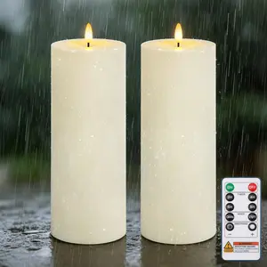 4" x 11" Outdoor Waterproof Flameless LED Candles  Battery Operated Large Pillar Candles with Remote & Timer, Long Lasting for Outdoor Lanterns & Patio, White, Set of 2