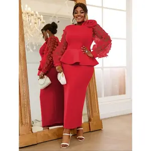 New AM040614 Women's Lantern Sleeve Dress with Leaf Edge, High Waist Party Evening Gown, Style, Elegant and Stylish