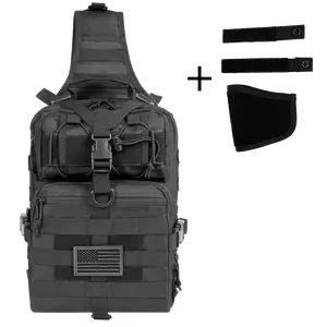 Tactical Shoulder Chest Pack for Concealed Carry of Weapon, Tactical Sling Bag for EDC, Travel, Outdoor Sports With USA Flag Patch