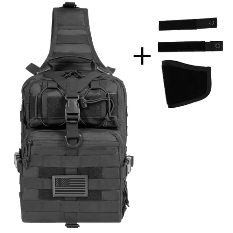Men's Tactical Sling Bag - Versatile 1-Shoulder Military Shoulder Bag with Adjustable Strap, EDC Crossbody Fit, Concealed Carry Compartment, MOLLE Addon Grid, Fast Buckle Access, USA Flag Patch, All-Season Breathable Lightweight (Father's Day Travel Gift)