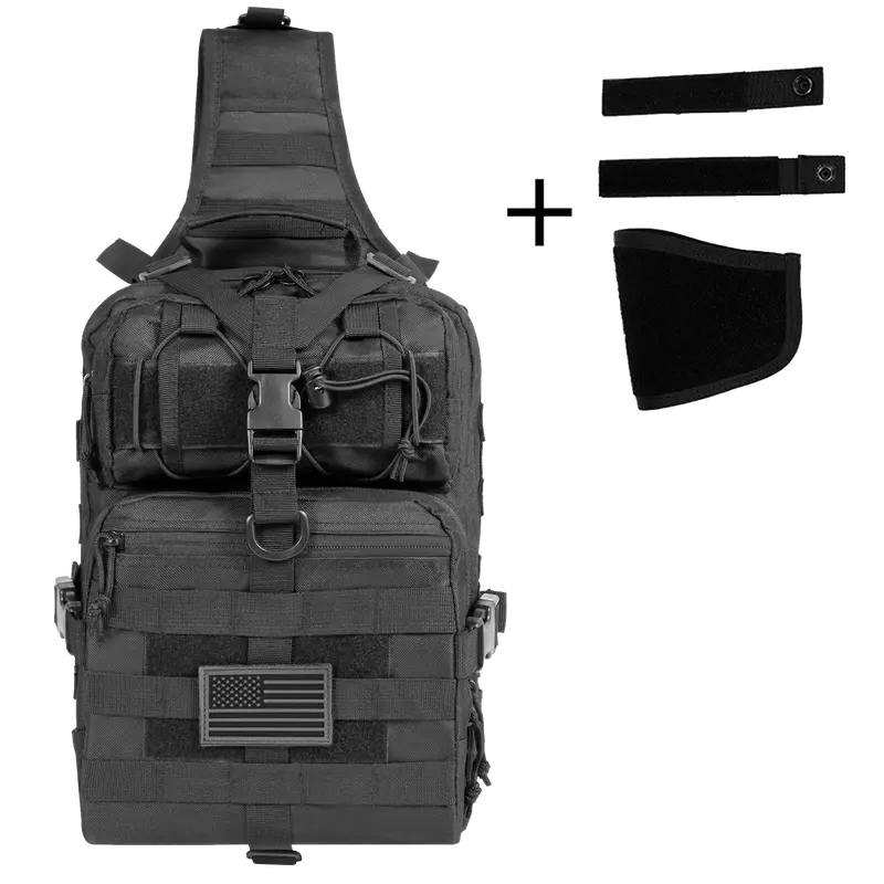 Men's Tactical Sling Bag - Versatile 1-Shoulder Military Shoulder Bag with Adjustable Strap, EDC Crossbody Fit, Concealed Carry Compartment, MOLLE Addon Grid, Fast Buckle Access, USA Flag Patch, All-Season Breathable Lightweight (Father's Day Travel Gift)