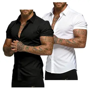 2-Pack Men's Stretch Dress Shirts Short Sleeve Slim Fit Business Casual Button Down Shirts Muscle Fit Men's Dress Shirts Shortsleeve Menswear gifts for