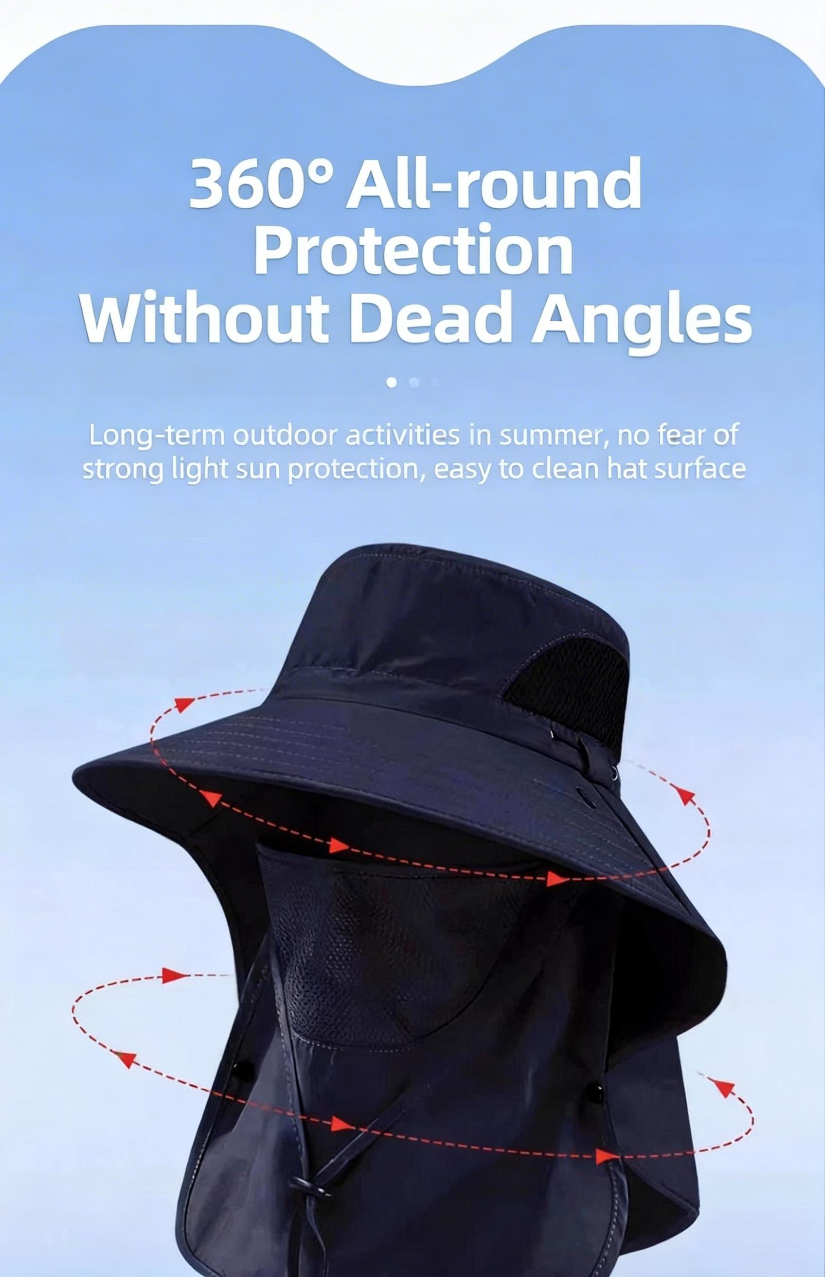 Quick-Dry Men’s Waterproof Fishing Hat – UV Protection Wide Brim Bucket Hat with Detachable Neck Protection and Face Cover for All Your Outdoor Activities this Summer