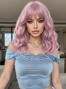 16 Inch Bangs Short Curly Bob Hair with Bangs, Natural Daily Wear, Perfect for Holidays, Versatile Synthetic Material, Synthetic Curly Wigs