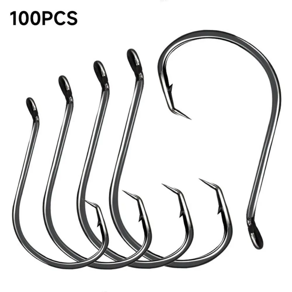 100pcs Circle Hooks Fishing Hooks 2X Strong Offset Hooks Saltwater Black High Carbon Steel Octopus Catfish Fishing Gear Tackle Outdoor