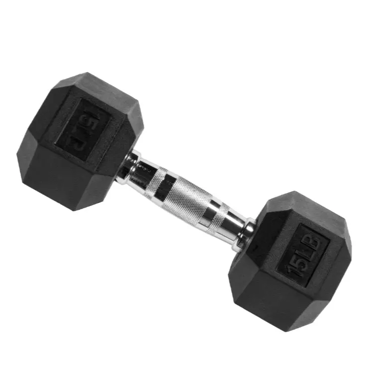 Rubber Encased Hex Dumbbell, Black, 15 lb
