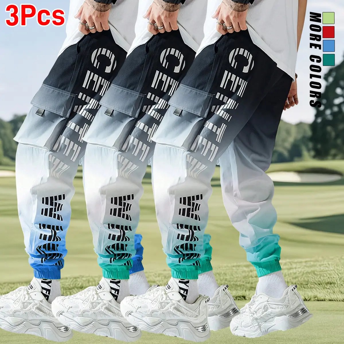 Men's Cargo Pants, Gradient Letter Print Streetwear Joggers in Breathable Polyester, Casual Sportswear with Drawstring Waist, Activewear, Menswear, Gym Training, Elastic Waist, All Seasons