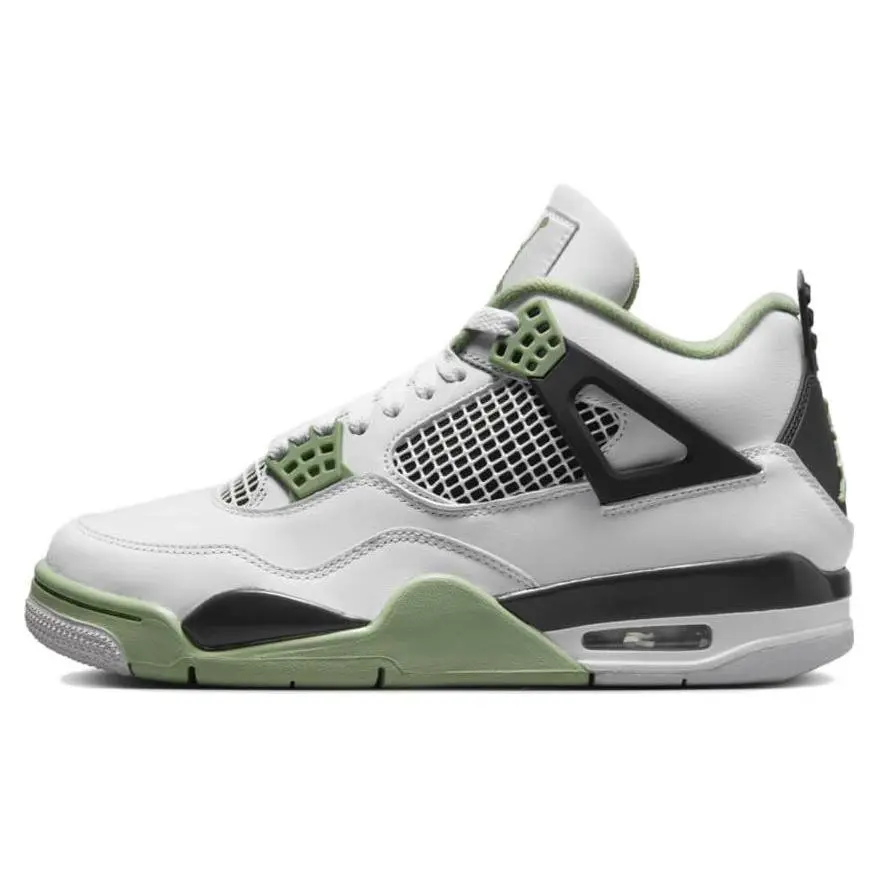Jordan 4 Retro Seafoam Mid Top Basketball Shoes White Dark Ash Neutral Grey Women's AQ9129-103