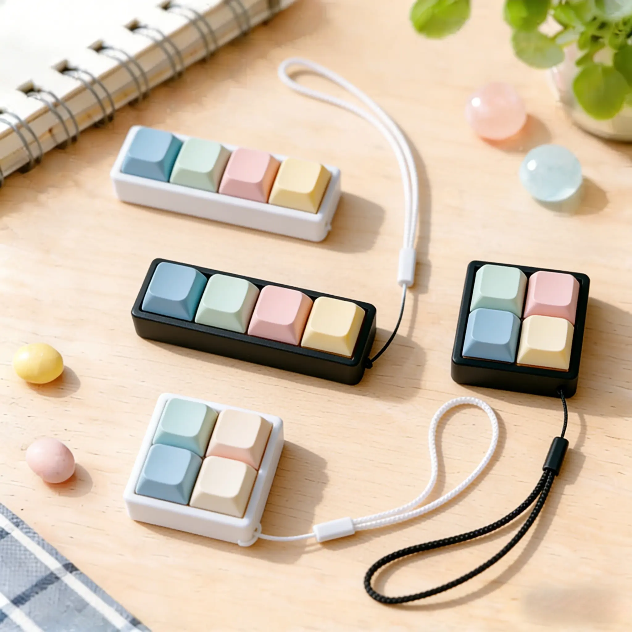 4-Key Stress Relief Fidget Keyboard-Style PVC Plastic Keychain, Cute Creamy Ultra-Refined Design with Tactile Feedback, Adults' Relaxation Aid for Home & Festive Party Supplies Gifts, 4 Keys