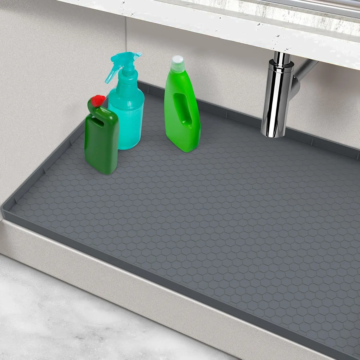 MECHEER Durable Modern Rectangle Silicone Under Sink Mat - 34"x22" Waterproof, Dustproof, Trimmable, Raised Edges, Kitchen Cabinet Indoor Liner, Washable Non-Slip Anti-Slip Placemats & Coasters for Home Improvement