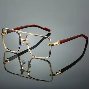 1pc Men's Retro Square Fashion Fashion Glasses with Double Beam Design Texture Temples Golden-Tone Metal Frame & Dark Lenses