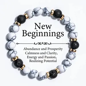 Handcrafted White Turquoise & Lava Stone Bracelet, Symbolizes New Beginnings