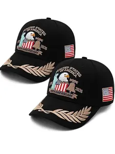 2 Pack 250 Anniversary USA Hat Embroidered Eagle & Liberty，Adjustable Patriotic American Flag Baseball Caps for Men Women Embroidery Cap