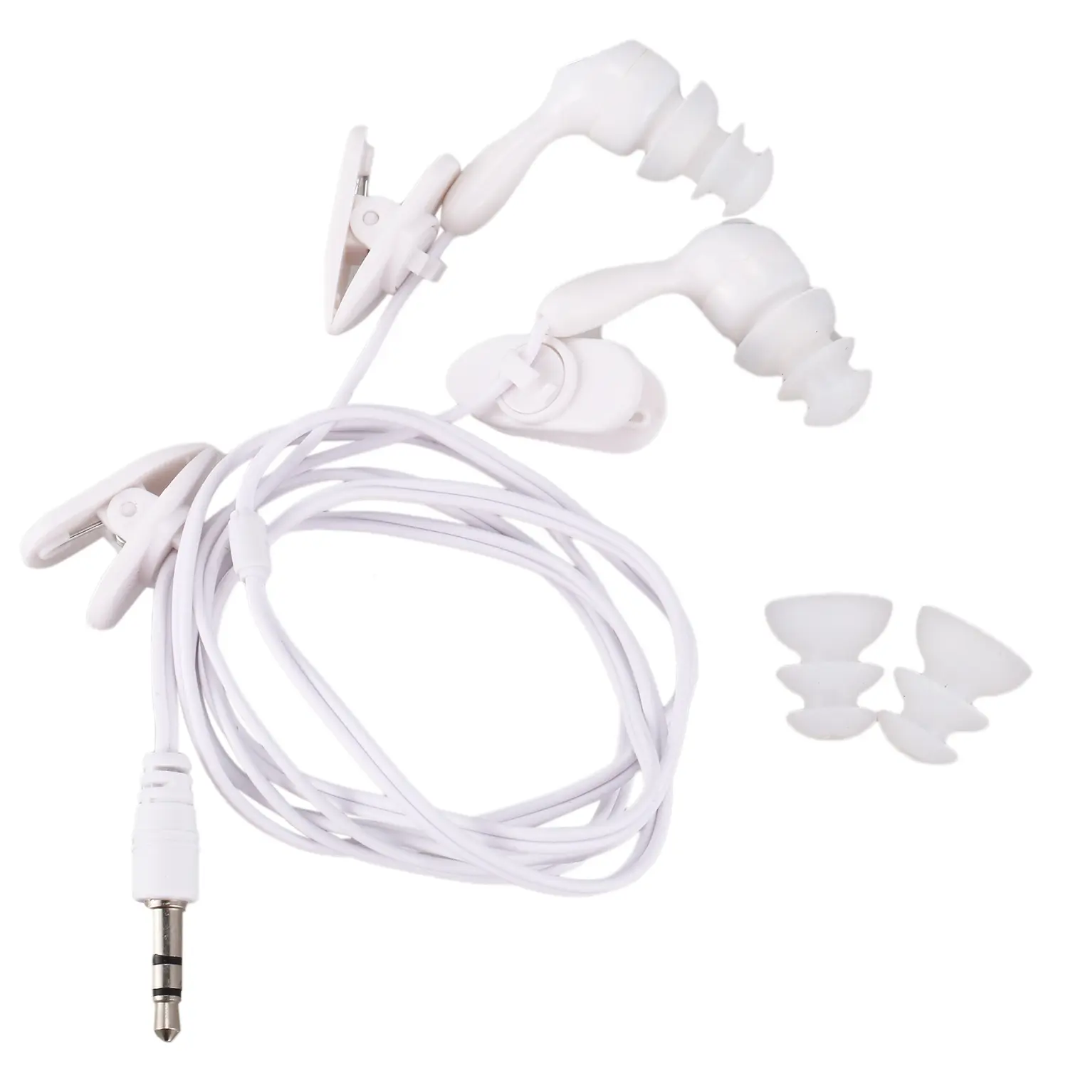 Waterproof In-Ear Headphones for Swimming, White Wired Plastic Earbuds with Secure Fit, Submersible to 3m and Shower Ready, Headphone