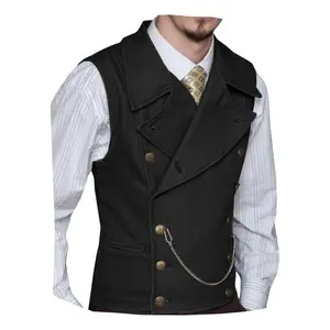 Men’s suede double-breasted vest, classic groom’s wedding vest, leather, wide lapels, flat collar, formal wear, beige/black/purple, suitable as a gift for a father