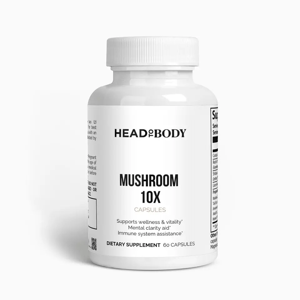 HEADTOBODY 10-in-1 Powerful Mushroom Supplement | Adaptogenic Blend with Chaga, Cordyceps, Reishi, Lion’s Mane & More | Immunity, Brain Health & Stress Relief | Non-GMO, Gluten-Free, Vegan-Friendly