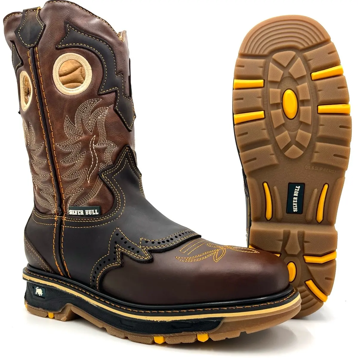 Silver Bull Handcrafted Rodeo Work Boot Dual Density Sole Square Toe Leather Shoe Footwear SB-5038 Comfort Walking Shoes
