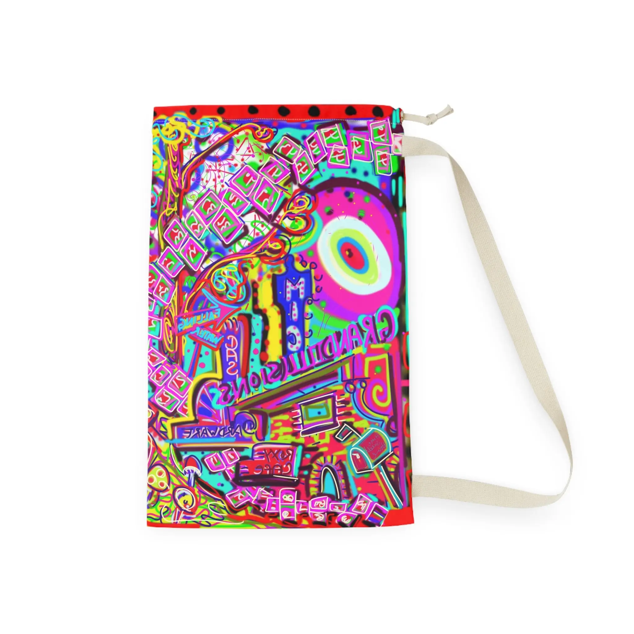 ArtistDione Original Artwork Custom Laundry Bag - Home Supplies, Laundry Tools & Accessories, Secure, Washable, Portable, Drawstring Closure, Custom Laundry Bags