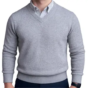 Men’s Light Grey Sweater with Black Check Collared Shirt