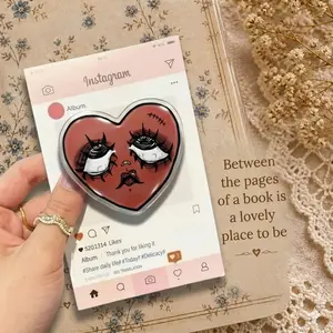 Creepy Cute Spooky Heart Phone Grip Clear Acrylic Griptok - Aesthetic Y2K Grunge Cell Phone Stand Holder, Edgy Gothic Pastel Goth Finger Ring Grip Accessory, Weird Weirdcore Gift for Alt Teens Girls