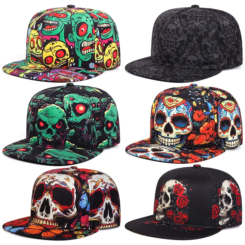 High Quality Skull Series Printed Flat Brim Hat Unisex Adult Hip Hop Trendy Street Style Cool Hard Top Baseball Cap Acrylic Adjustable 55-64CM bonnets  women ive mink  cowboy marshmallow wicker charles  jeffrey cynthia pia  headband Graphic Trucker Hat