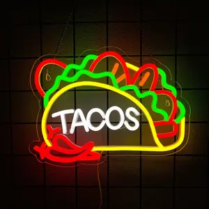 Tacos Neon Sign for Wall Decor, Taco Open LED Vibrant Modern Neon Signs Lights for Mexican Restaurant Pizzeria Kitchen Restaurant Coffee Bar Party Pub Decoration and Shop Decoration Gift, USB Powerd
