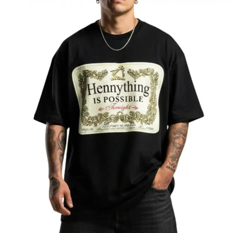 Graphic T-shirt✨ TFashion Hennything Is Possible Tee – Fitted Short Sleeve Crew Neck Cotton T-Shirt, Medium Length Casual Summer Top, Unique Design, Unisex Streetwear, Comfortable Fabric