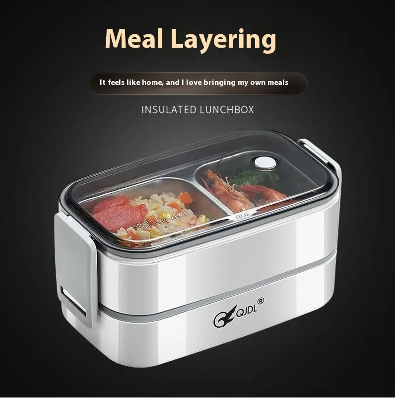 304 Stainless Steel Sealed Insulated Lunch Box for Office Workers, Microwaveable Double-layer Lunch Box