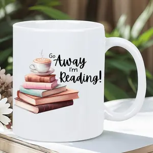 11Oz "I'm Reading, Don't Disturb" Ceramic Coffee Cup | White Literature Cup, Book Stack Design - Perfect Gift for Book Fans and Coffee Lovers - Hand Wash Only, Reusable