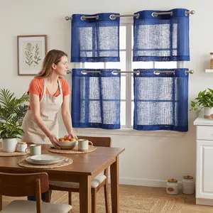 Curtain Club 4 Panels 26x36inch kitchen churtain bamboo gauze semi transparent curtains with eyelets, artificial linen semi transparent sheer fabric, perfect Christmas gift for bedroom and living room L12