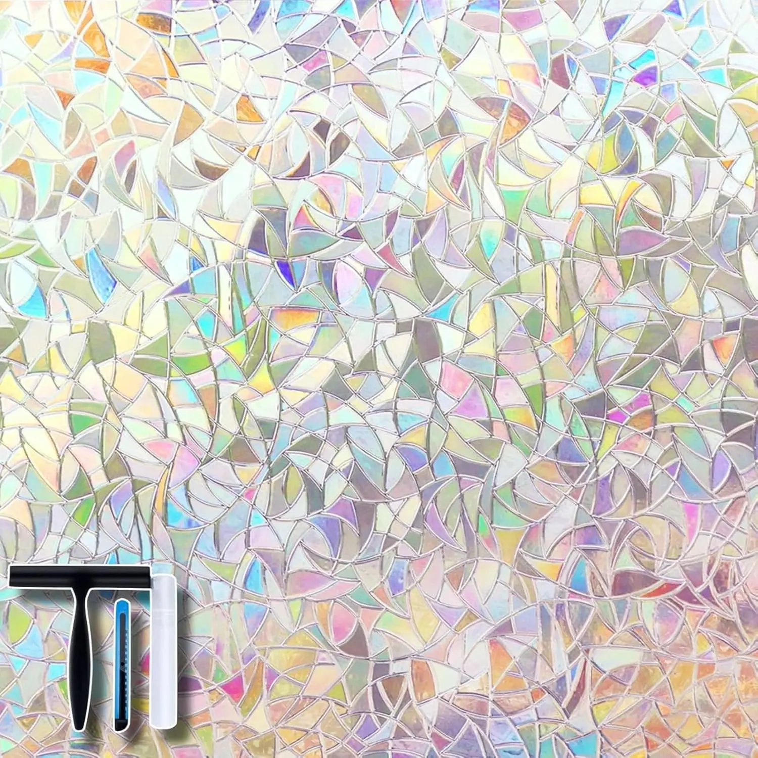 Window Privacy Film Rainbow Film Decorative Window Sticker, 3D Static Stained Glass Cling Tint for Home Heat Control Non-Adhesive, 17.5 x 78.7 inches