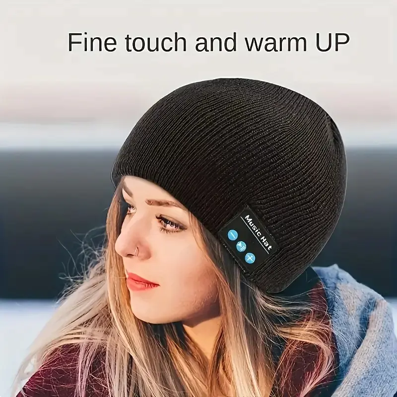 Wireless Music Beanie Hat with Stereo Sound, USB Charging Hat, Knitted Cap for Running, Hiking & Jogging, USB Rechargeable, Built-in Mic, Button Controls, Immersive Experience, Tech Gift Idea, Wireless Headphones
