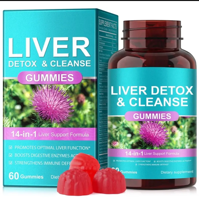 Natural Botanical Liver Cleanse Detox & Repair 14-in-1 Formula - Milk Thistle, Dandelion Root, Turmeric, Artichoke Extract & More - Gluten-Free Non-GMO Vegan Supplement for Adult Liver Support - 60 Gummies